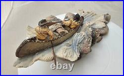 1983 BORDER FINE ARTS POLLAND SCULPTURE INDIAN GUIDE TRAPPER IN CANOE Limited Ed