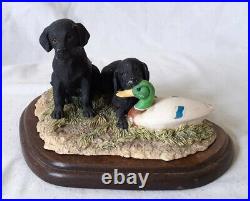 1990 Border Fine Arts Black Lab Pups With Decoy Duck 123a