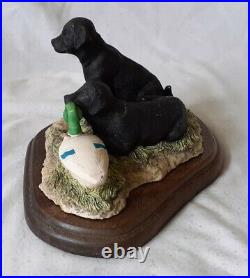 1990 Border Fine Arts Black Lab Pups With Decoy Duck 123a