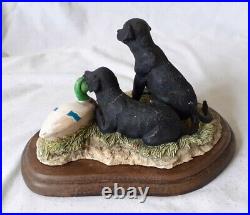 1990 Border Fine Arts Black Lab Pups With Decoy Duck 123a