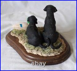 1990 Border Fine Arts Black Lab Pups With Decoy Duck 123a