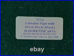 1990 Border Fine Arts Black Lab Pups With Decoy Duck 123a