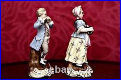 A Pair of Antique German Sitzendorf Porcelain Figurines'Musicians' 1887-1900