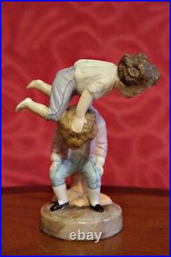 Antique Rare Ernst Bohne & Son Porcelain Group Figurine'Playing Boys' 1854-1900