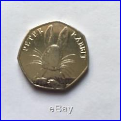 Beatrix Potter Peter Rabbit 50p Coin, Half Whisker 2016 Very Good Condition