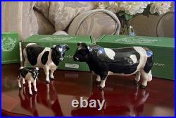 Beswick Friesian Bull, Cow and Calf Hand Made Ceramic Sculpture Set'Champion