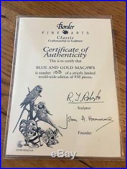 Bird Ornament, Collectors Piece, Border Fine Arts Blue & Gold Macaws Ltd Edition