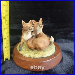 Border Fine Arts 1986 Hayton Foxes Figurine Hand Made Scotland Wood Base 5in