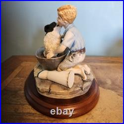 Border Fine Arts Bath Time B0086 Boy bathing his Border Collie Dog 6 by 5 1/2