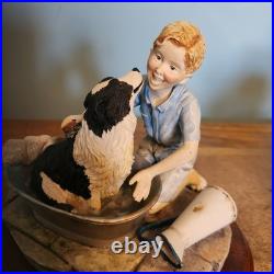 Border Fine Arts Bath Time B0086 Boy bathing his Border Collie Dog 6 by 5 1/2