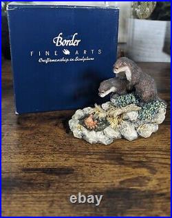 Border Fine Arts Beachcombers Ray Ayres Hand Signed Boxed Otters In Rock Pool
