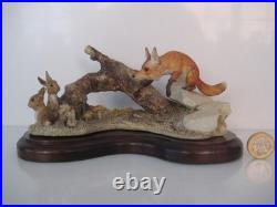 Border Fine Arts / Country Artists Fox On Log / Rocks With Rabbits / Hares