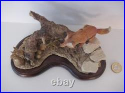Border Fine Arts / Country Artists Fox On Log / Rocks With Rabbits / Hares