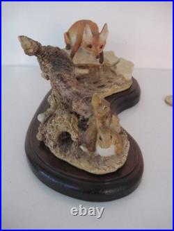 Border Fine Arts / Country Artists Fox On Log / Rocks With Rabbits / Hares