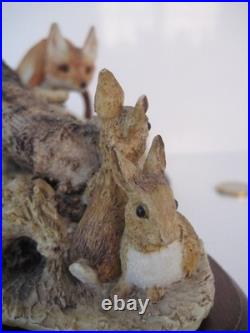 Border Fine Arts / Country Artists Fox On Log / Rocks With Rabbits / Hares