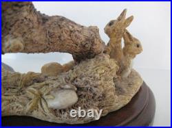 Border Fine Arts / Country Artists Fox On Log / Rocks With Rabbits / Hares