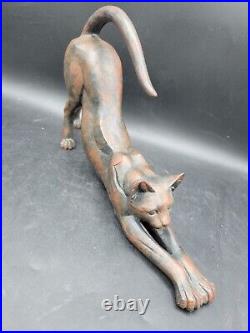 Border Fine Arts Cubist Stetching Cat Kitten Brown Large Figurine Sculpture