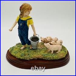 Border Fine Arts Figurine Young Farmer Feeding The Piglets A5030 Enesco Vintage