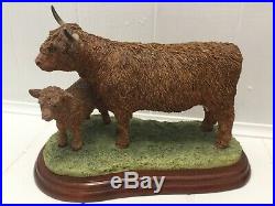 Border Fine Arts Highland Cow & Calf figure with Highland Cattle Figure signed