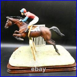 Border Fine Arts L51 The Hurdler Race horse And Jockey D. Geety On Wooden Base