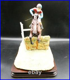 Border Fine Arts L51 The Hurdler Race horse And Jockey D. Geety On Wooden Base