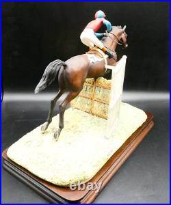 Border Fine Arts L51 The Hurdler Race horse And Jockey D. Geety On Wooden Base