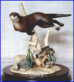 Border Fine Arts Large Otter and Trout WW5 Rare Vintage Figurine 1989 by E. Waugh