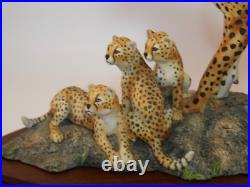 Border Fine Arts Ltd Ed Figure Cheetah Family Mother & Cubs On Plinth 1990s VGC