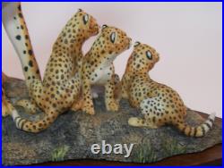 Border Fine Arts Ltd Ed Figure Cheetah Family Mother & Cubs On Plinth 1990s VGC