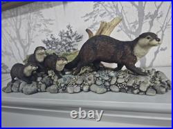 Border Fine Arts Otter Family'Keeping Up' B0333 Mounted Ceramic Figurine