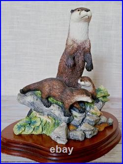 Border Fine Arts Riverview Rare Ltd Edn 170/3000 Large Otter & Cubs Figurine Vgc Border Fine Arts Riverview Rare Ltd Edn 170/3000 Large Otter & Cubs Figurine Vgc