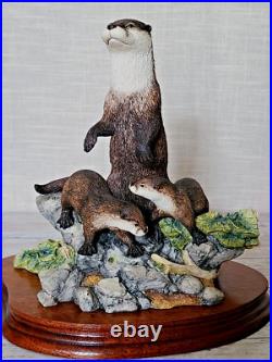 Border Fine Arts Riverview Rare Ltd Edn 170/3000 Large Otter & Cubs Figurine Vgc Border Fine Arts Riverview Rare Ltd Edn 170/3000 Large Otter & Cubs Figurine Vgc