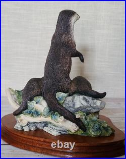 Border Fine Arts Riverview Rare Ltd Edn 170/3000 Large Otter & Cubs Figurine Vgc Border Fine Arts Riverview Rare Ltd Edn 170/3000 Large Otter & Cubs Figurine Vgc