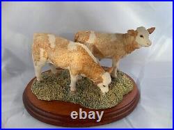 Border Fine Arts Simmental Calves 168 By D Walton With Wooden Base