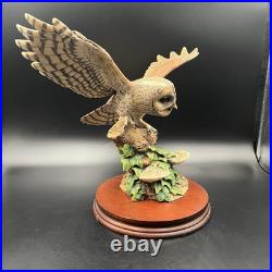 Border Fine Arts Tawny Owl in Flight on Tree Stump on Wooden Base RARE 1986 VGC Border Fine Arts Tawny Owl in Flight on Tree Stump on Wooden Base RARE 1986 VGC