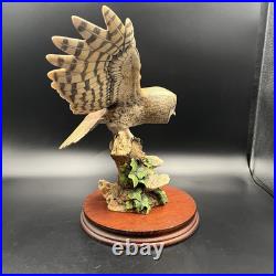 Border Fine Arts Tawny Owl in Flight on Tree Stump on Wooden Base RARE 1986 VGC Border Fine Arts Tawny Owl in Flight on Tree Stump on Wooden Base RARE 1986 VGC