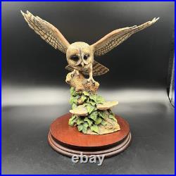 Border Fine Arts Tawny Owl in Flight on Tree Stump on Wooden Base RARE 1986 VGC Border Fine Arts Tawny Owl in Flight on Tree Stump on Wooden Base RARE 1986 VGC