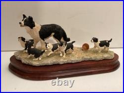 Border Fine Arts Wait For Me Sheep Dog And Puppies By R Ayres On Wooden Plinth