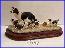 Border Fine Arts Wait For Me Sheep Dog And Puppies By R Ayres On Wooden Plinth
