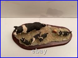 Border Fine Arts Wait For Me Sheep Dog And Puppies By R Ayres On Wooden Plinth