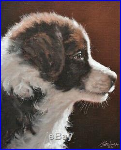 Fine John Silver Original Oil Painting Portrait Of A Border Collie Puppy Dog