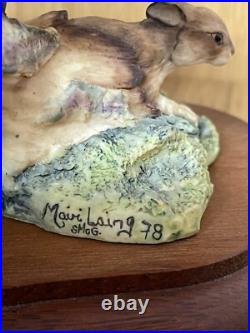 RARE 1978 Border Fine Arts Fox and Rabbit figurine by Mairi Laing With Stand