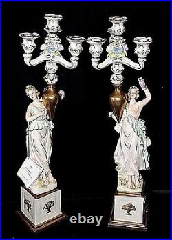 Rare Large Pair of Capodimonte Vittorio Sabadin Porcelain Candelabras/Figurines