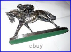 Silver Horse and Jockey by David Geenty. Racing figurine sculpture. Rare