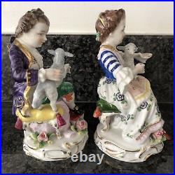 Sitzendorf Porcelain Figurines Boy & Girl With Lambs. VGC