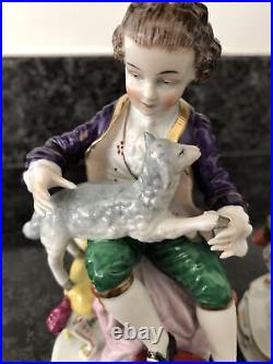 Sitzendorf Porcelain Figurines Boy & Girl With Lambs. VGC