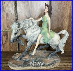 VTG Unicorn & Maiden Sculpture Border Fine Arts 1980 Signed David Geenty Rare