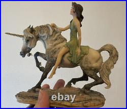 VTG Unicorn & Maiden Sculpture Border Fine Arts 1980 Signed David Geenty Rare