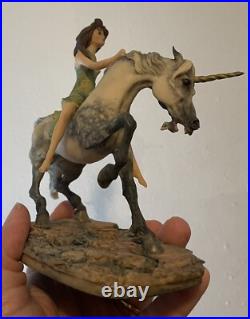 VTG Unicorn & Maiden Sculpture Border Fine Arts 1980 Signed David Geenty Rare