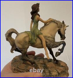 VTG Unicorn & Maiden Sculpture Border Fine Arts 1980 Signed David Geenty Rare